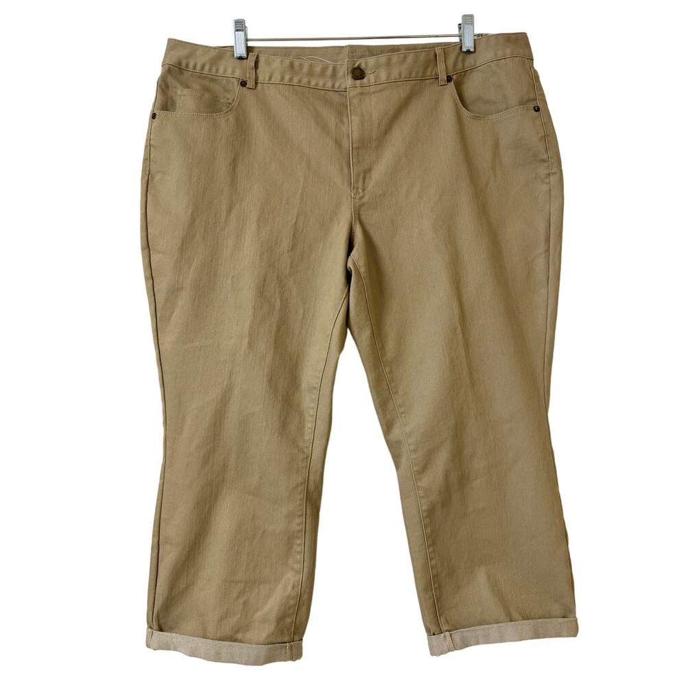 Coldwater Creek Natural Fit Stretch Tan Cropped Leg Cuffed Hem Size 20 Pants